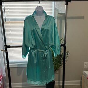 Beautiful light teal -Trim Wrap Robe - new
